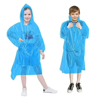 Image of Vicloon 5 Pcs Travel Raincoat Rain Jacket, Disposable Poncho for Kids, Emergency Waterproof with Drawstring Hood &amp; Elasticated Wrists, Sightseeing, Camping, Theme Parks Outdoors