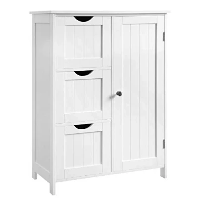 Image of VASAGLE Bathroom Floor Storage Cabinet, Unit with 3 Drawers, Cabinet Freestanding, 1 Door, Adjustable Shelf, 30 x 60 81 cm, Cloud White BBC49WT