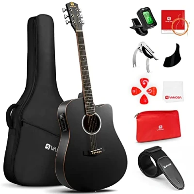Image of Vangoa Electric acoustic Guitar 41 Inches 4 Band EQ Cutaway Full Size Electro 4/4 with Beginner Kits, Upgraded, Black