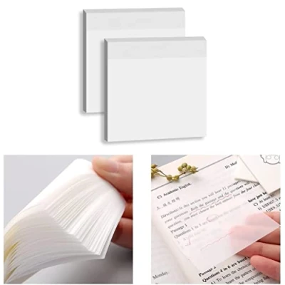 Image of 100pcs Transparent Sticky Notes Self Stick Note Pads, Clear 75mm*75mm Adhesive Removable Perfect for Studying and Writing in Text Books Office