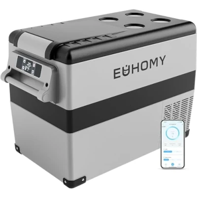 Image of EUHOMY 45L Car Fridge Freezer 12V, Portable Camping Refrigerators with APP Control, Compressor 12/24V DC &amp; 110 240V AC for Camping, RV, Road Trip, Picnic(Gray)