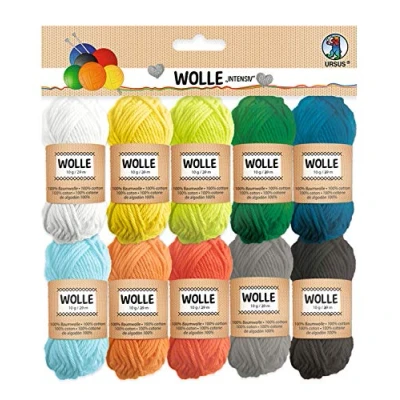 Image of Ursus Intense Wool 100% Cotton 10 Balls of g / 29 m Colours for Knitting and Crocheting Small Craft Projects, Cotton, One Size
