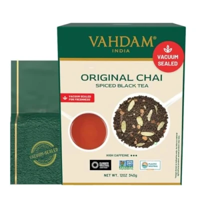 Image of VAHDAM, India&#039;s Original Masala Chai Tea Loose Leaf 340g (170+ Cups) Blend Of Black With Cinnamon, Cardamom, Cloves &amp; Pepper Vacuum Sealed Pack