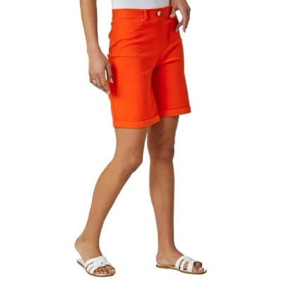 Image of Roman Originals Stretch Shorts for Women UK Ladies Pull On Turned Hem Cut Off Bengaline Mom Boyfriend Boy Denim Casual Cropped Pants Capri Slim Fit Turn Up Summer Crops Mother Orange Size 22