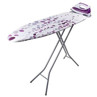 Image of Orbegozo TP 2000 Ironing Board, Made with Steel Mesh, Cotton Cover, Support for Stations, White and Purple, 114 x 36 cm