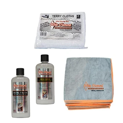 Image of White Diamond Metal Polish and High Shine with 5 Terry Cloths 10 Embroidered Microfibre