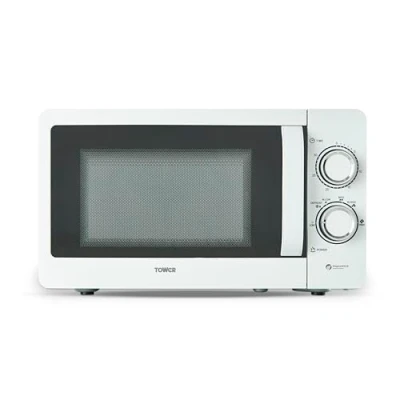 Image of Tower T24042WHT Manual Microwave with Sleek Mirror Door, 800W, 20L, White &amp; Chrome