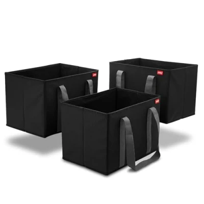 Image of achilles Set Of 3 Shopping Baskets With Reinforced Base, Bags, Folding Box, Carrying Basket, Bag, Trolley Crate (Black, 37x25x25cm)