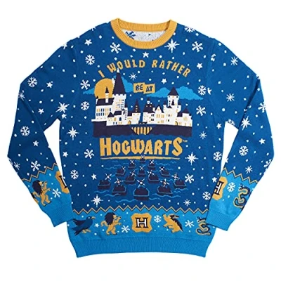 Image of Numskull Official Harry Potter &#039;I Would Rather Be at Hogwarts&#039; Unisex Knitted Novelty Christmas Jumper, X Large