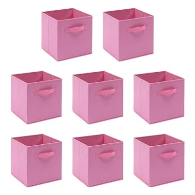 Image of BonChoice Foldable Storage Cubes Boxes Pack of 8 with Handle for Home Organization, Fabric Wardrobe Box Organizer Basket Bins Clothes Beddings Toys Towels, Collapsible &amp; Durable (Pink, 8)
