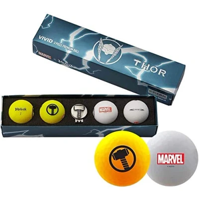 Image of Volvik Marvel Golf Balls Various Superhero gift Sets Spiderman/Hulk/Thor/Black Panther/Captain America/Iron Man four ball and marker set 818615024621