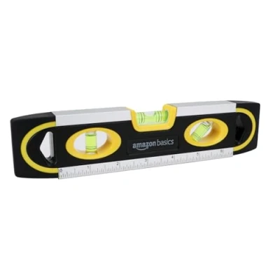 Image of Amazon Basics 22.9 cm Magnetic Torpedo and Ruler Level Plumb/Level/180 90 45 Degree Bubbles, Grey,yellow