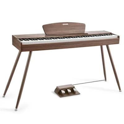 Image of Donner DDP 80 Digital Piano Keyboard 88 Keys Weighted, Hammer Action II, Home Electric Full Size with Stand, Triple Pedal, MIDI Connecting and Headphone Interface, Walnut Wood Color