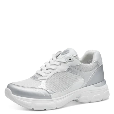 Image of Marco Tozzi Trainers, Women&#039;s, Size: 3, White/silver Imitation leather/ textile