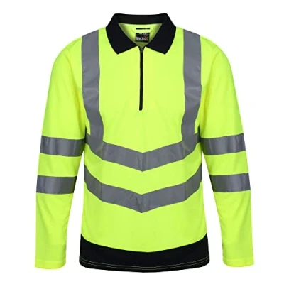 Image of Regatta Professional Mens Hi Vis Long Sleeve Polo Shirt with Reflective Strips Perfect for Outdoors Workwear Yellow/Navy