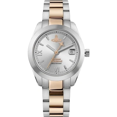 Image of Vivienne Westwood Fenchurch Ladies 28mm Quartz Analogue Display Watch with Silver Dial and Two Tone Bracelet