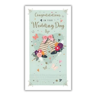 Image of Wedding Day Congratulations Card Special Finishes Romantic Floral Design Embellishments and Illustrated Insert Leaf Made in the UK Eco Friendly