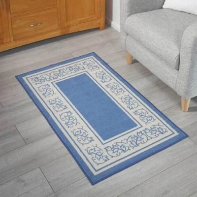 Image of Easylife Floral Rug with Skid Resistant Rubber Backing. Non Slip Runner Border. Machine Washable Thick Rug. Rugs For Living Room, Hallway or Bedroom Fully Guaranteed Blue 20&#039;&#039;x