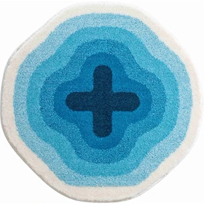 Image of Grund Exclusive Designer bath mat KARIM RASHID, ultra soft and absorbent, anti slip, 03, 90 cm round, blue