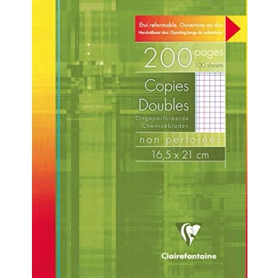 Image of Clairefontaine Ref 592C Un Punched Double Sheets (Pack of 100 Sheets) 16.5 x 21cm in Size, Squared Rulings with Margin, 90gsm Brushed Vellum Paper White