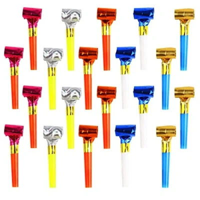 Image of AKH® 20 Party Blowers Birthday Loot Bag Filler Colourful Foil Blowouts Noisemakers Noise Generators Whistles Toy For Kids Birthdays Weddings Celebrations