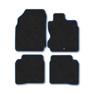 Image of Car Mats Compatible with Nissan Note (2006 2013) Tailored Fit Blue Trimmed Carpet Floor Mat Set Accessory Black Custom Fitted 4 Pieces Clips Anti Slip Backing &amp; Trim Edging
