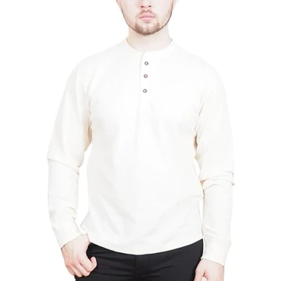 Image of Enzo Moretti Mens Thermal Top Long Sleeve T Shirt Henley Cotton Rich Waffle Knit Work Casual Ecru