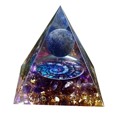 Image of Lapis Lazuli Crystal Sphere Orgonite Pyramid with Amethyst Reiki Energy Chakra Healing Protection Orgone Collection Meditation Tool Gift