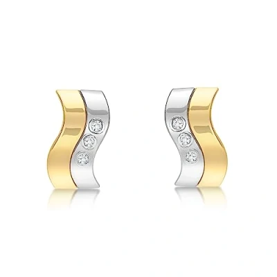 Image of Carissima Gold Women&#039;s 9 ct Yellow and White Cubic Zirconia Two Band Earrings