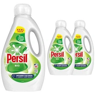 Image of Persil XXXL Washing Liquid Detergent Outstanding Stain Removal Quick and Cold Wash Tough on Stains Gentle Next to Sensitive Skin 95 Washes 4 Pack, 2.565 Litre (Pack of 3, Bio)