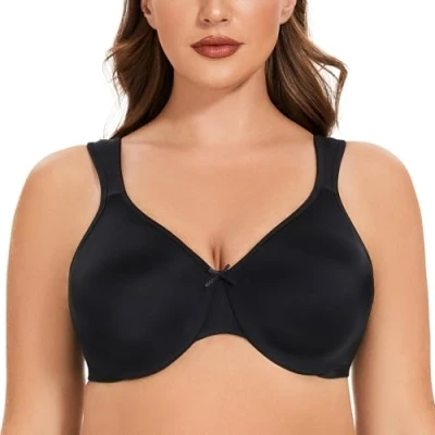 Image of MELENECA Women&#039;s Plus Size Full Coverage Underwire Seamless Non Padded Minimizer Bra Black 46F