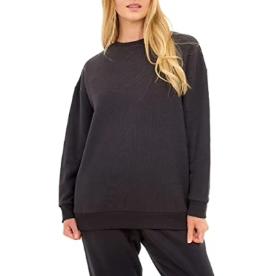 Image of M17 Womens Ladies Recycled Oversized Sweatshirt Soft Cosy Casual Long Sleeve Top Pullover Jumper Crewneck Sweater (S, Black)