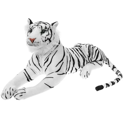 Image of VFM White Tiger 60cm Plush Jungle Cat Toy For Kids, Super Cuddly Luxury Lifelike Soft Filled Stuffed Wild Animal Teddy With Moulded Head Cuddle Crew