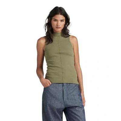 Image of G STAR RAW Women&#039;s Open Back Mock Slim Top, Green (dk shamrock D24502 D595 7159), S