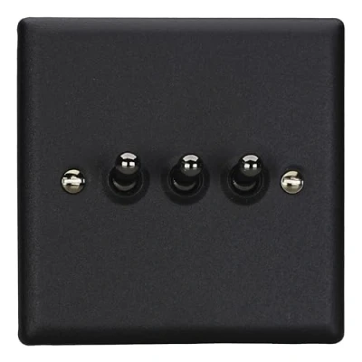 Image of Varilight 3 Gang 10A 1 or 2 Way Toggle Switch Matt Black