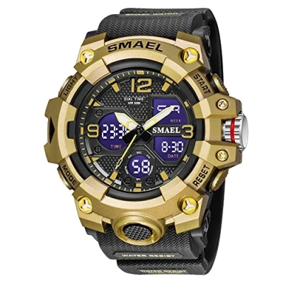 Image of Military Watches for Men Tactical Waterproof Outdoor Sports Watch Analog Digital Multifunction Dual Display Mens Wristwatch, C Gold black