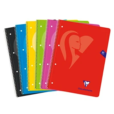 Image of Clairefontaine 696803C A Mimesys Spiral Notebook A4+ 22.5 x 29.7 cm 160 Pages Small Framed and Perforated Squares 4 Holes White Paper 90 g Soft Card Cover Bright Random Color