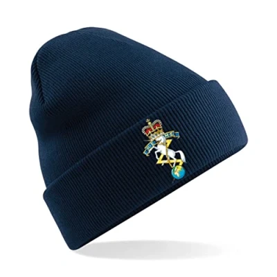 Image of Royal Electrical and Mechanical Engineers REME Insignia Mens Premium Embroidered Beanie Hat, Bob Hat British Army Military (Navy)