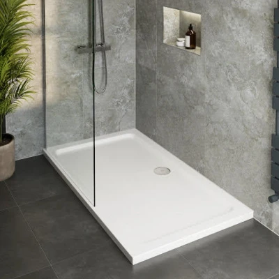 Image of Hydrolux 1700 x 900 45mm White Bathroom Shower Tray for Enclosures Cubicles &amp; Wet Room with Waste, Rectangular