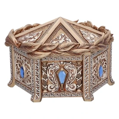 Image of Nemesis Now Pandora&#039;s Box 11cm, Resin, Gold, Gothic Accessory &amp; Jewellery Box, Greek Mythology Home Decor, Gold Detailing with Red Velour Interior, Cast in the Finest Expertly Hand Painted