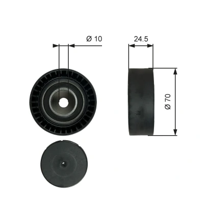 Image of 11281726343, 11281748131 Idler Pulley GATES T38071 PowerGrip BMW: 5 Saloon, 3 Compact, SKODA: FELICIA 2 Kombi