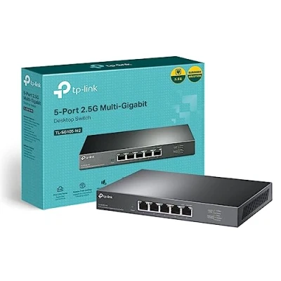 Image of TP Link Unmanaged 5 Port 2.5G Multi Gigabit Desktop Switch, 802.3X Flow Control, 802.1p/DSCP QoS, Ideal for Small and Home Office with fanless design, Metal Casing, Plug Play (TL SG105 M2)