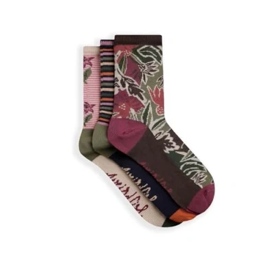 Image of Weird Fish Parade Patterned Socks 3 Pack Chocolate Size 4 7