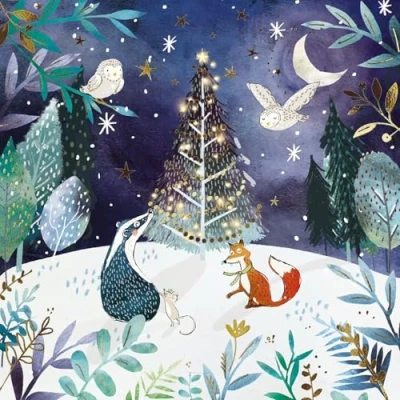 Image of GBCC Charity Christmas Cards Pack of 6 with Woodland Animals and Decorative Tree Design Eco Friendly Xmas Multipack Envelopes