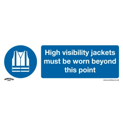 Image of Worksafe Mandatory Safety Sign High Visibility Jackets Must Be Worn Beyond This Point Self Adhesive Vinyl Pack of 10