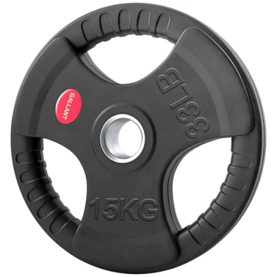 Image of Gallant 15kg Weights plate Single, 2 Inch Olympic weight Plates, Rubber Coated Cast Iron with Tri Grip for Barbell Weights, (15kg x 1) Home Gym Strength Training