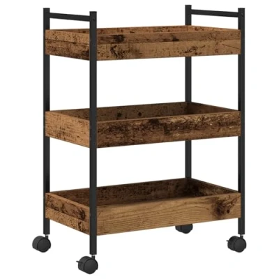 Image of vidaXL Kitchen Trolley Black Engineered Wood Bar Cart with Wheels 50x30x70 cm Dining for Food Storage/Prep