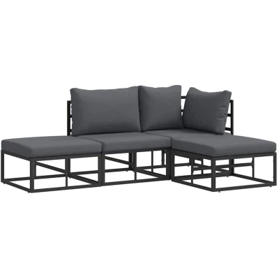 Image of vidaXL Garden Sofa Set with Cushion Pillow 4 pcs Black Aluminium