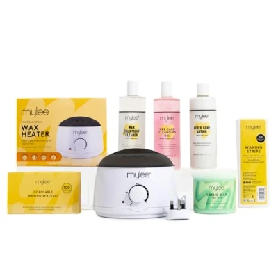 Image of Mylee Salon Quality Waxing Kit Includes Wax Heater, Tea Tree Wax, Strips, Spatulas, Pre and After Care Lotion Equipment Cleaner (Tea Kit)