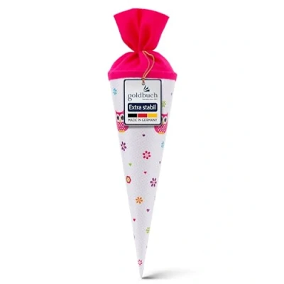 Image of goldbuch 93 043 Siblings owl Sugar 35 cm, School Cone Made of Reinforced Lacquer Cardboard with Coloured Felt Closure, White/Pink, Gift Packaging for Many Occasions